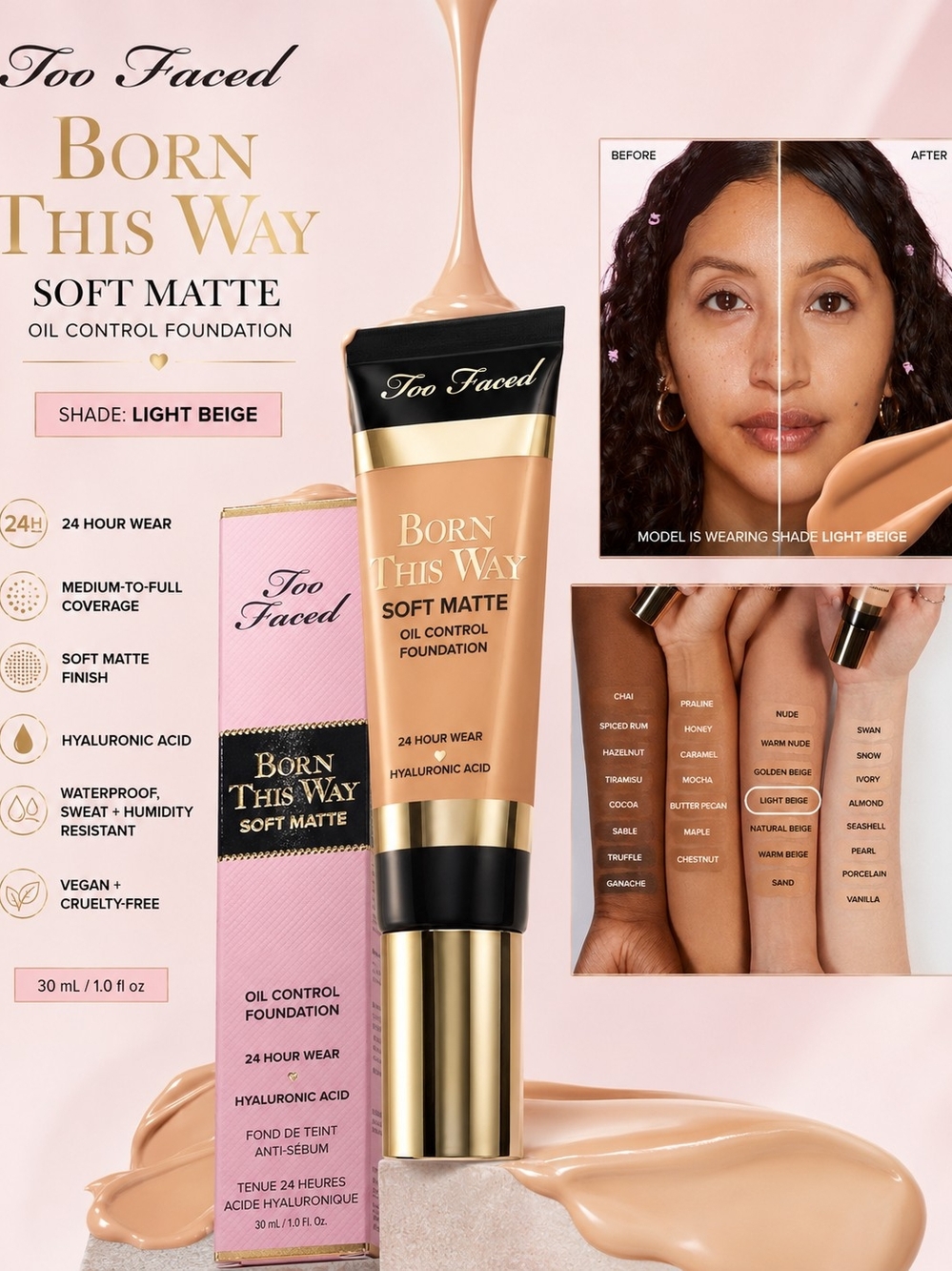 Too Faced Born This Way Soft Matte Oil Control Foundation – Light Beige
